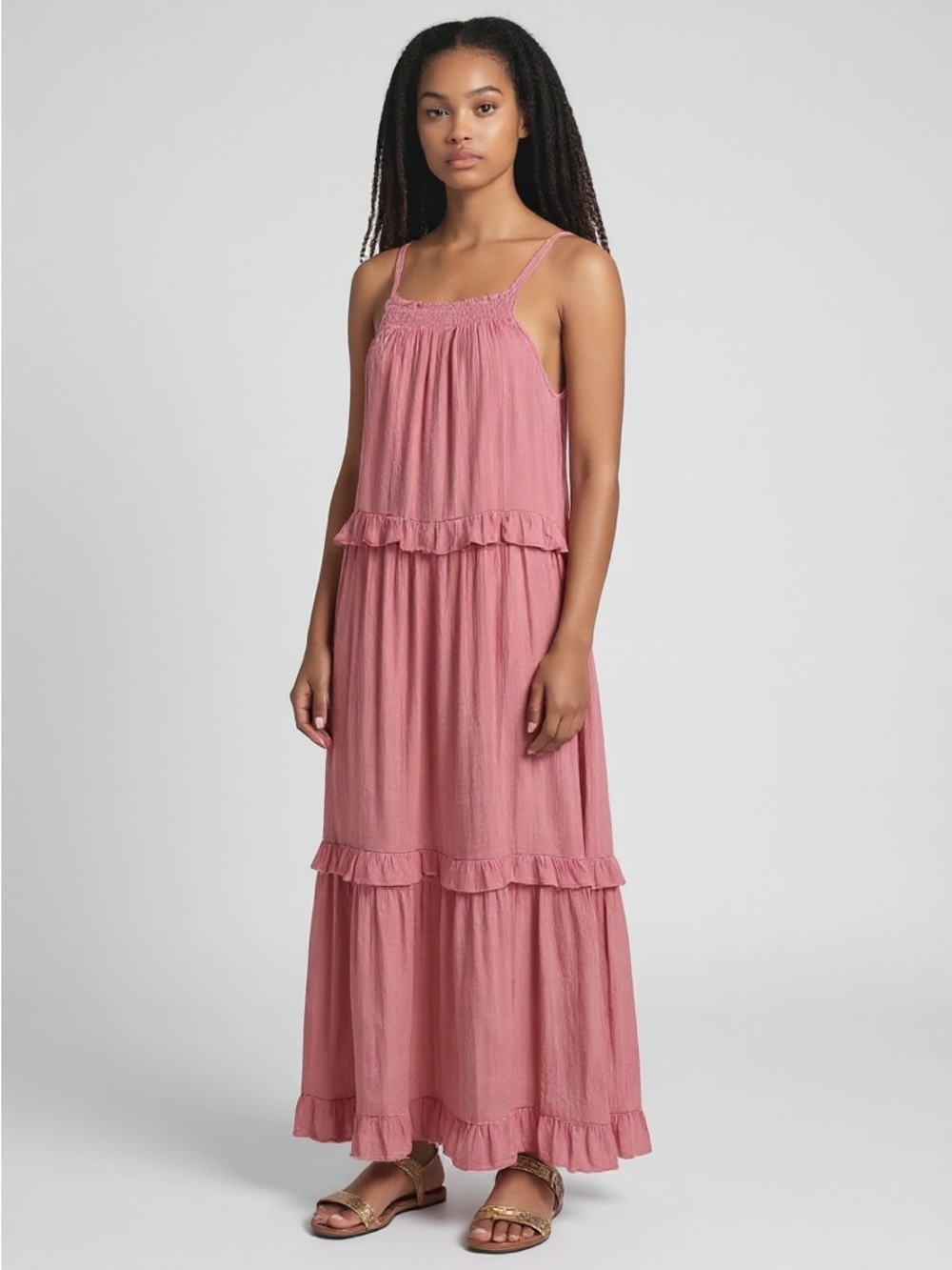 Listicle Pink Tiered Maxi Dress Size S Halter Open Back Tie Neck Boho Western